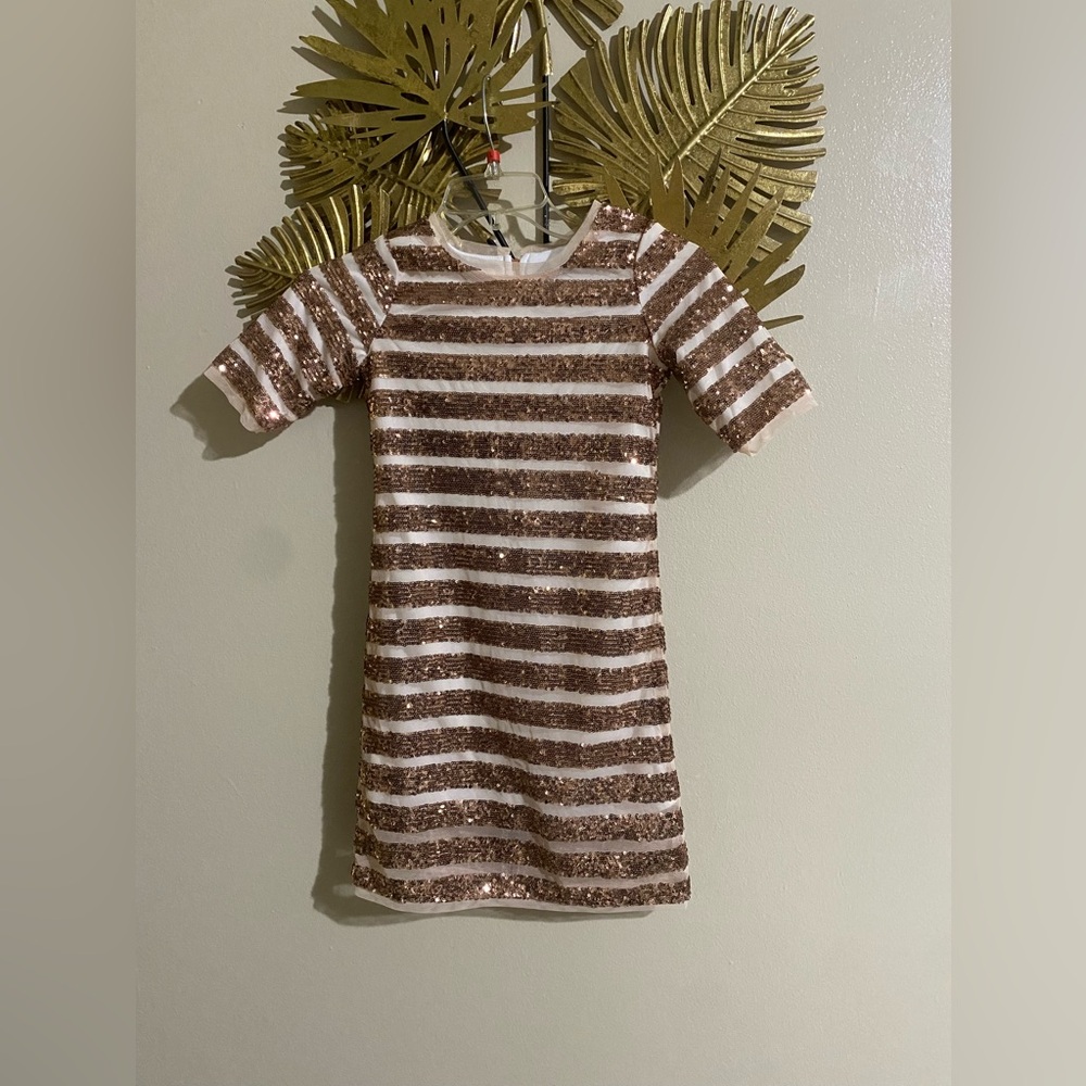 Sparkling Striped Kids Dress in Cream and Gold
